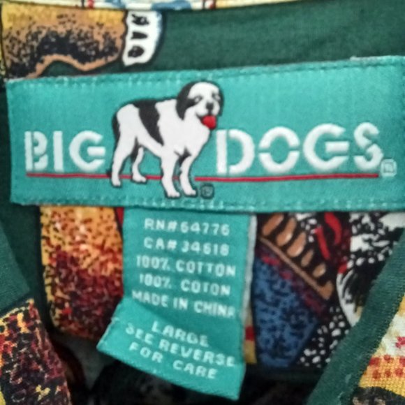 SOLD!--Big Dogs Vintage Hawaiian Shirt, Beer Bottles, Short Sleeve, Green, Large - Picture 5 of 6